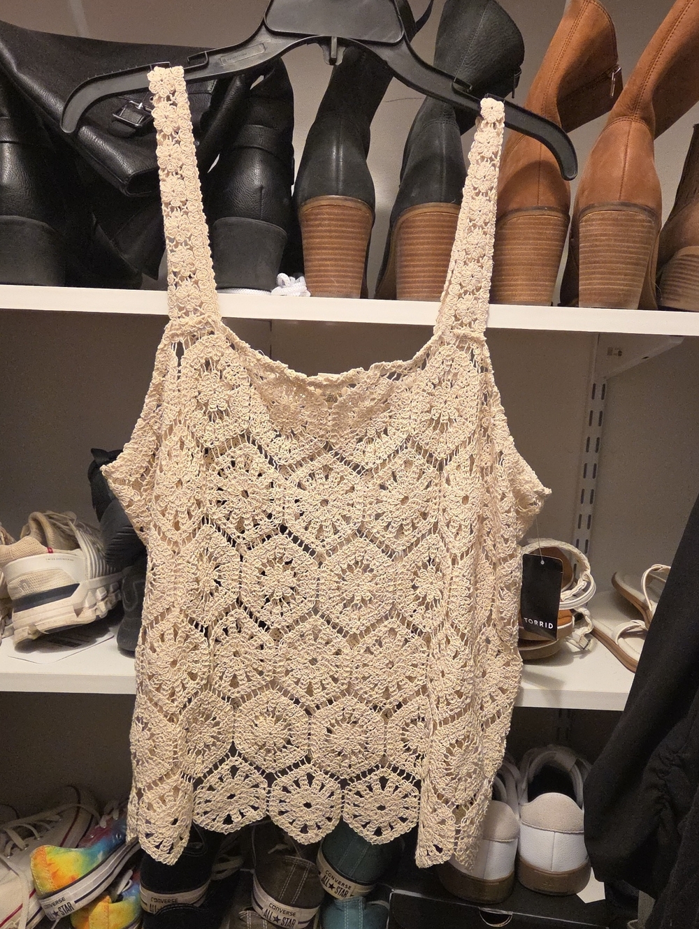 Beige Crocheted Tank Top